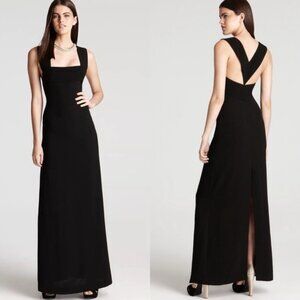 NWOT BCBGMaxAzria Agata V Back Black Square Neck Column Dress Gown Size 8